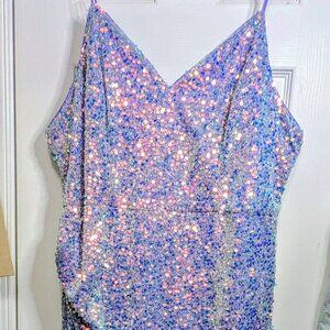 Purple and Silver Sequin Prom Dress